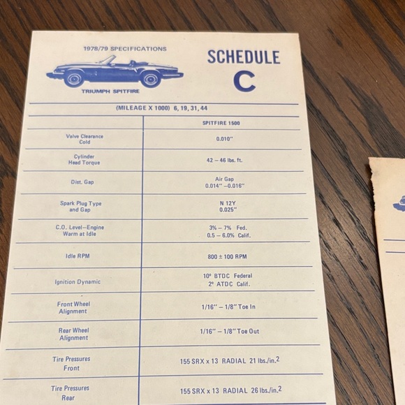 Triumph Spitfire Specification Sheets - Picture 7 of 11